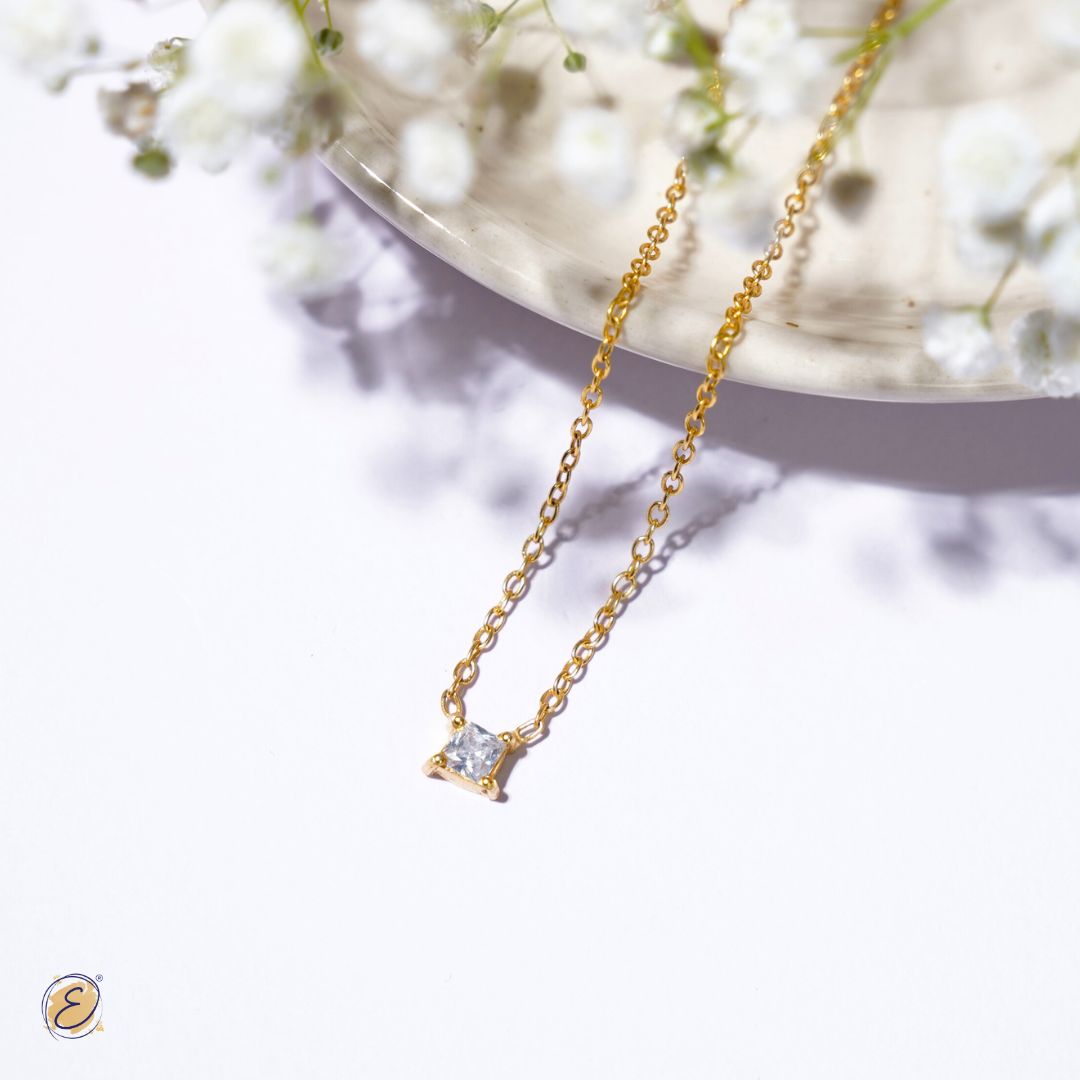 Solitaire Square Dainty Necklace