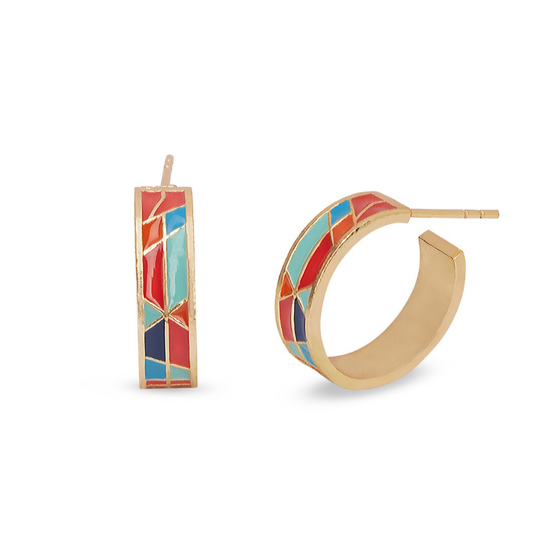 colorful hoops, blue and red hoops, blue and red earrings, simple hoops, hand painted hoops