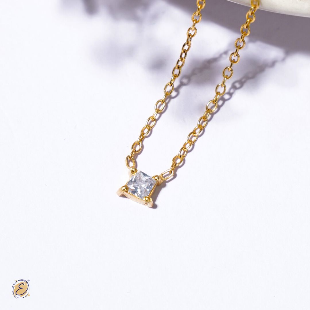 Solitaire Square Dainty Necklace