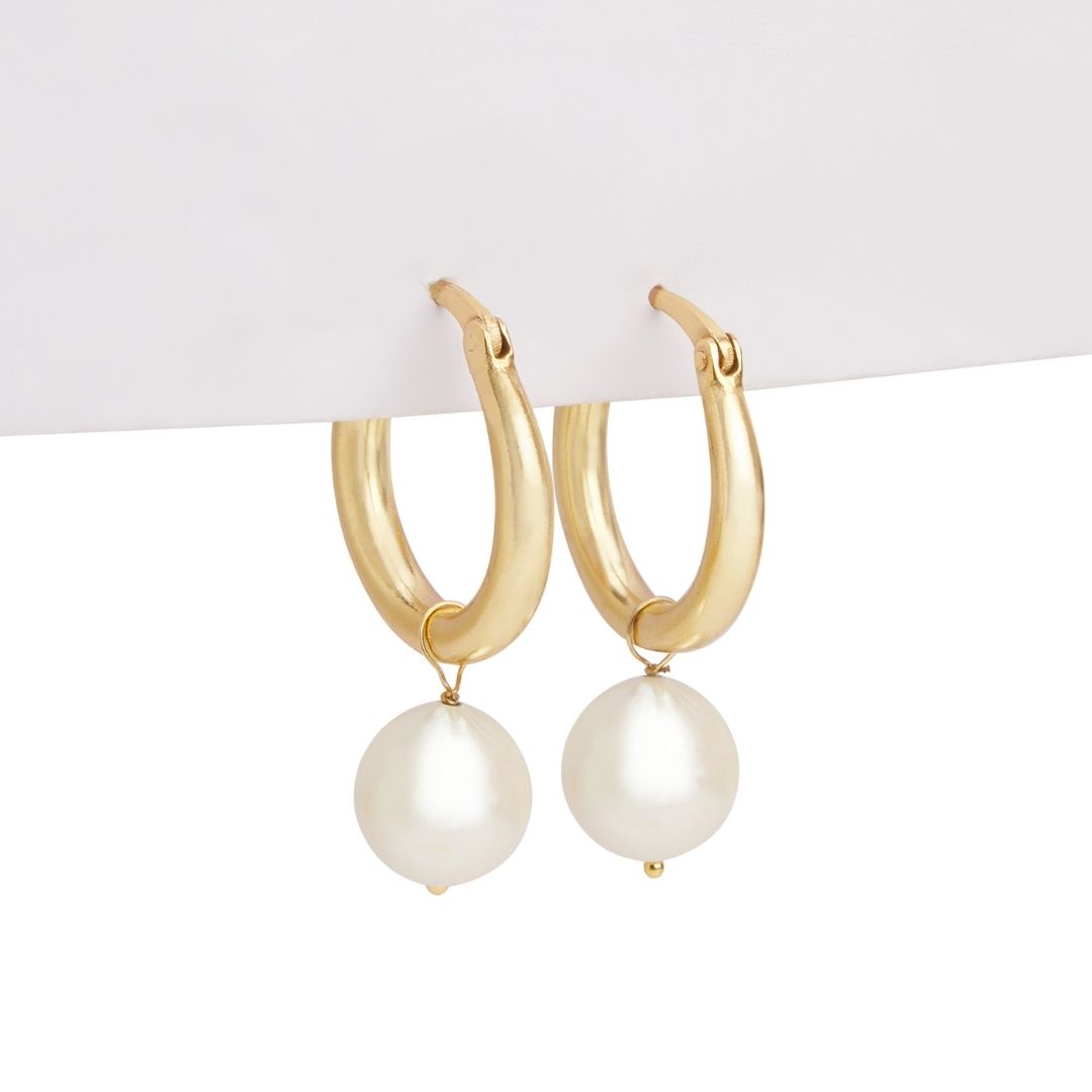 gold hoops, pearl hoops, simple pearl hoops, simple gold hoops, pearl earrings, gold earrings