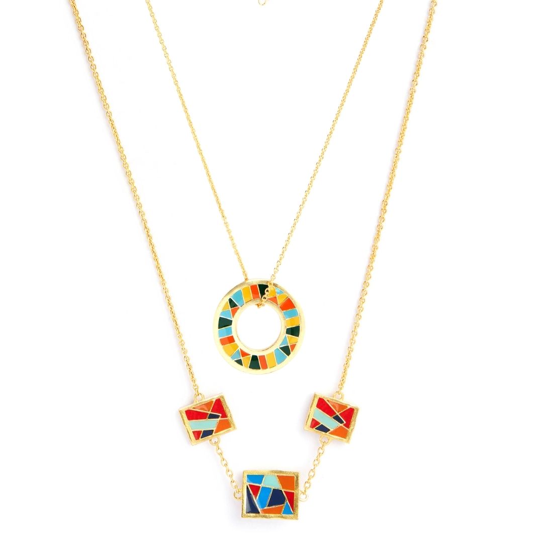 colorful necklace, blue and red necklace, everyday necklace, minimal necklace, green and yellow necklace