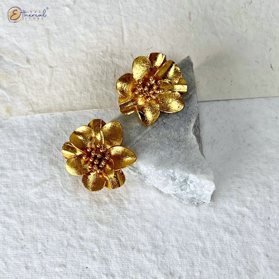 gold flower earrings