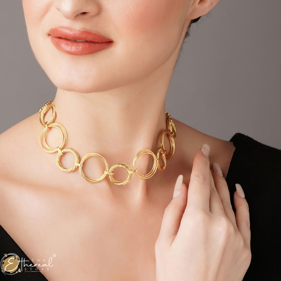 Gold necklace adorned with elegant circles