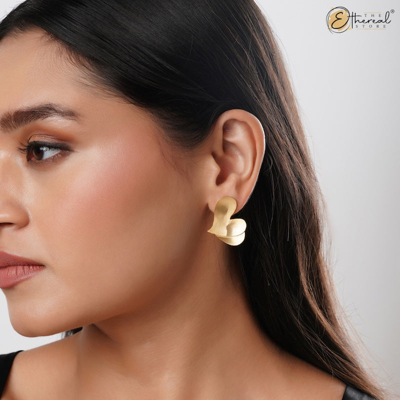 Gold Love Heart Studs Earrings