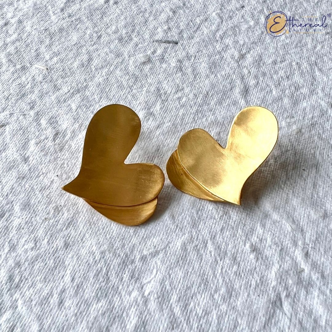Gold Love Heart Studs Earrings