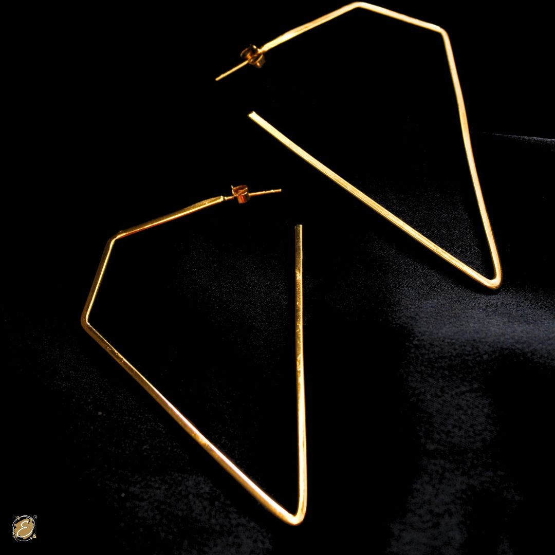 Geometric diamond-shaped gold plated hoop earring – Prism by The Ethereal Store, handcrafted in sculpted brass with 18k gold finish”