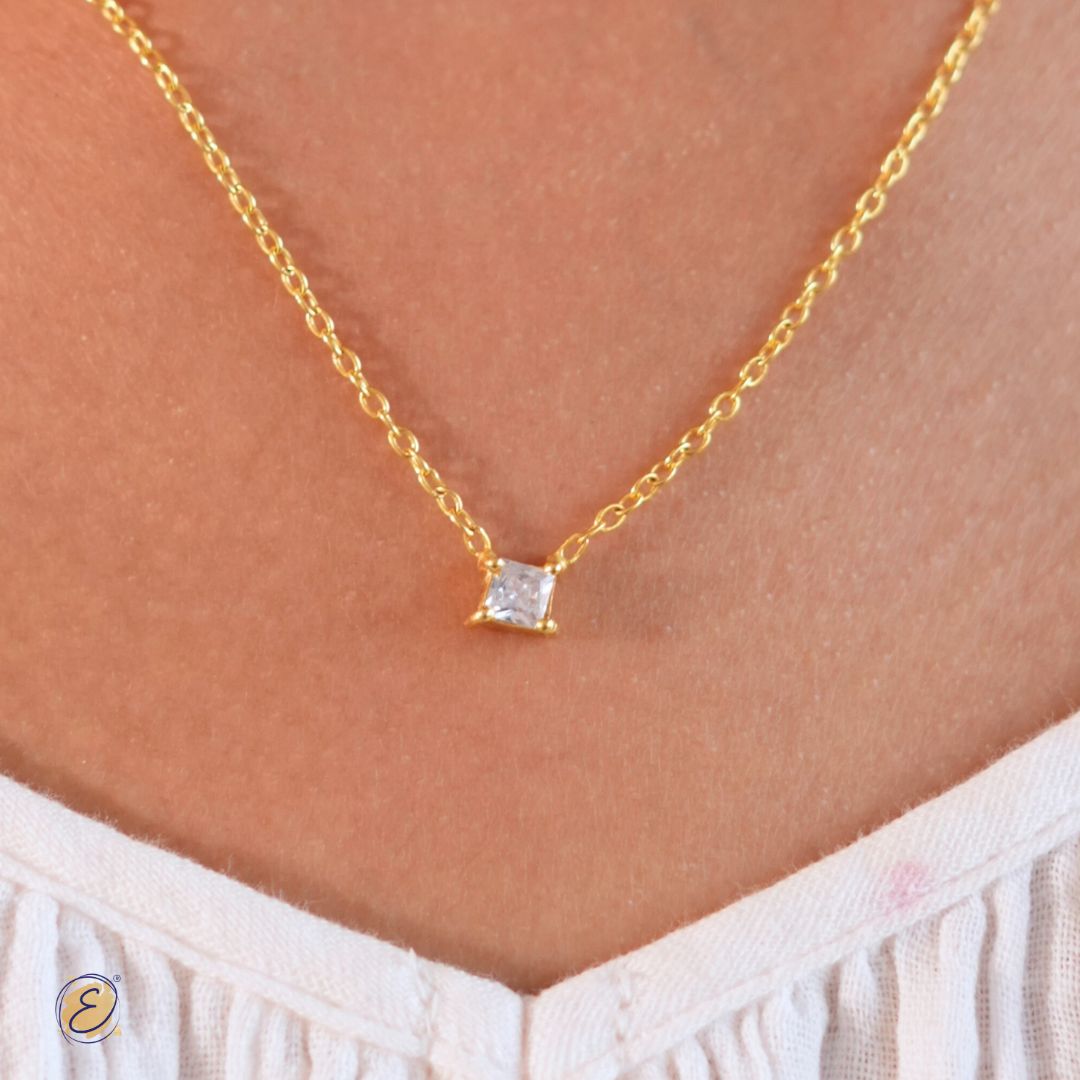 Solitaire Square Dainty Necklace