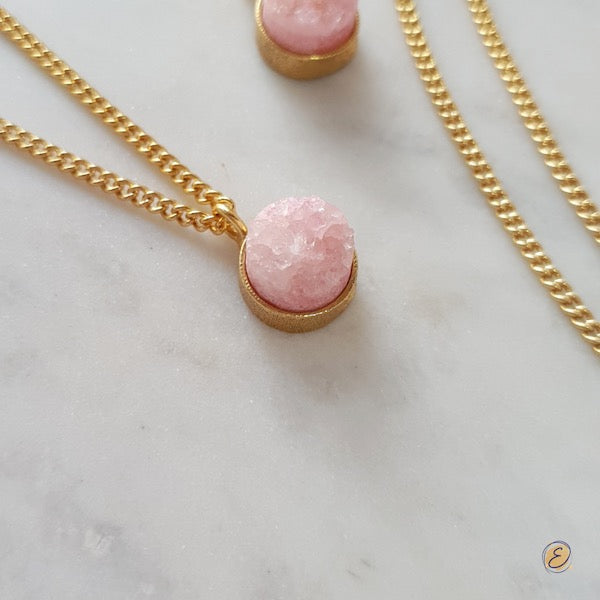 pink stone gold necklace