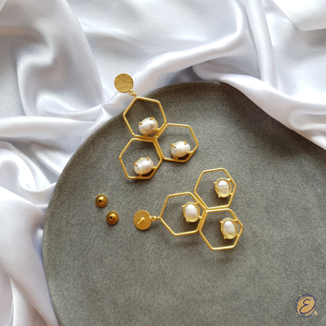 Honeycomb Danglers - Pearl