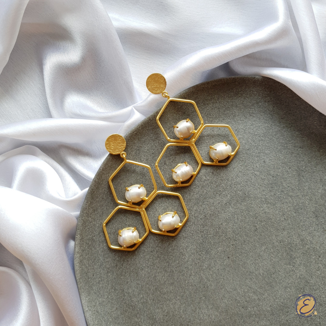 Honeycomb Danglers - Pearl