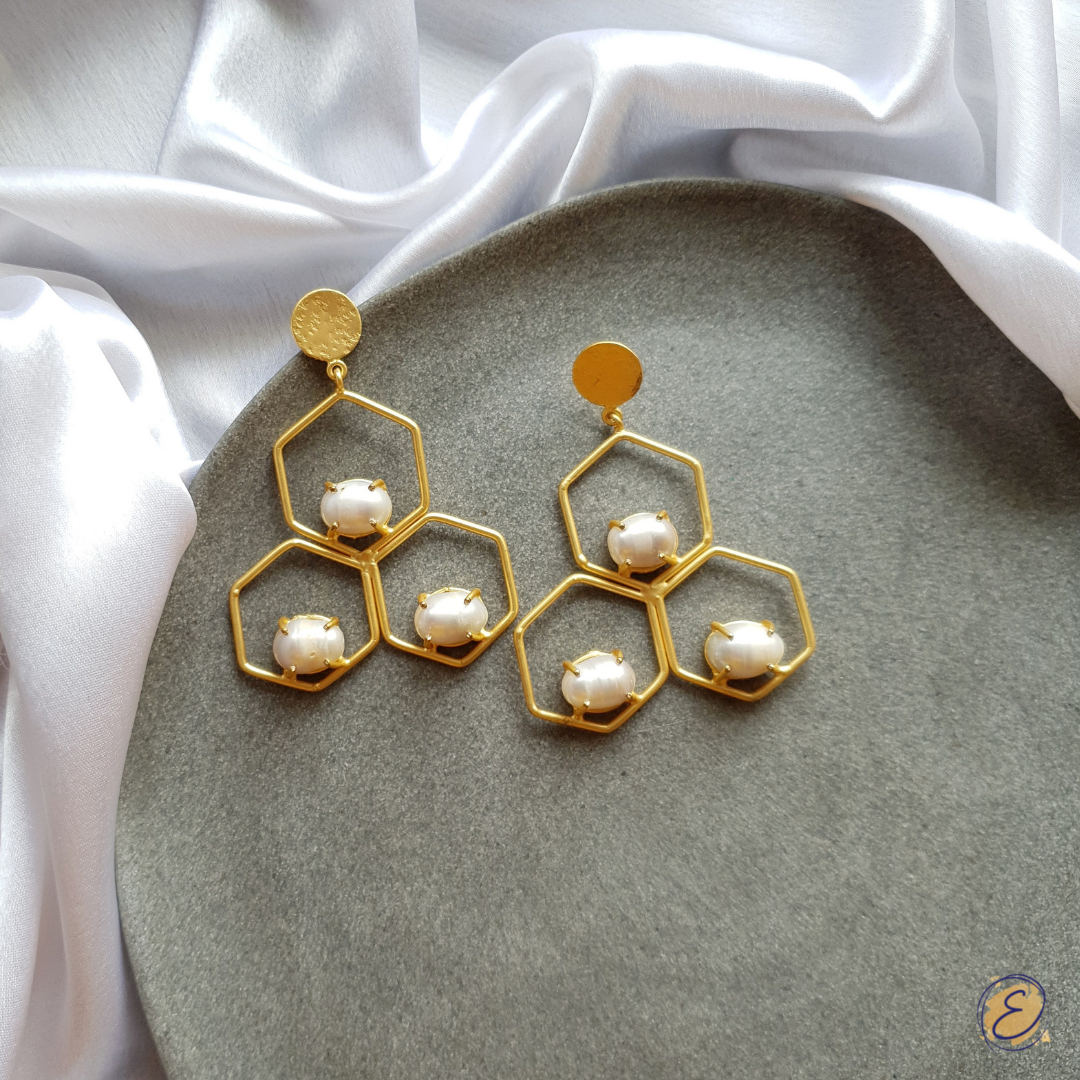 Honeycomb Danglers - Pearl