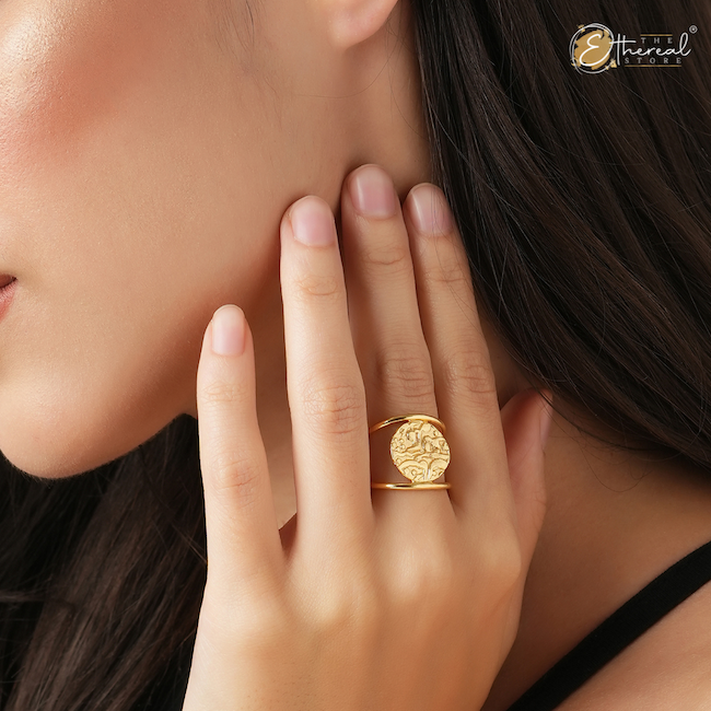 Yellow Aqeeq Ayat Al Kursi Women Ring (Gold) | Boutique Ottoman Exclusive
