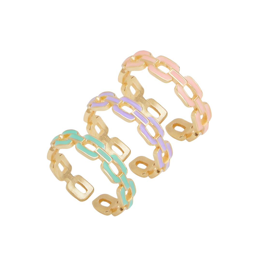 set of three enamel pastel colour link rings