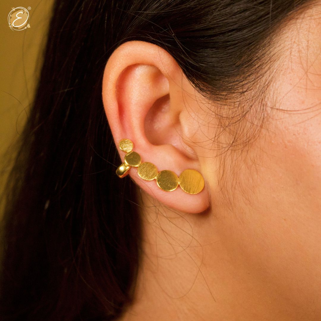 Gold coin design ear climber/cuff