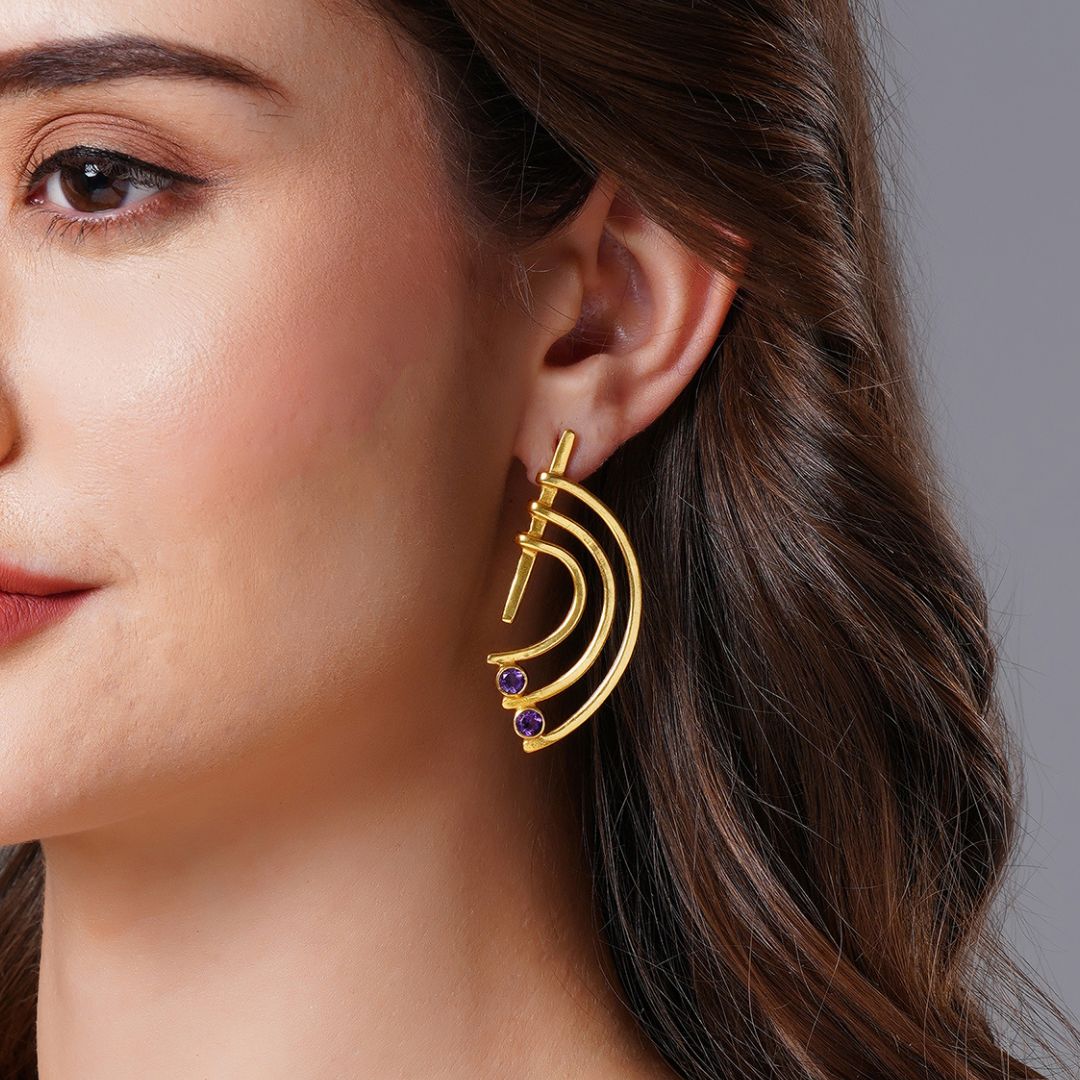gold Earrings and necklace with amethyst stone