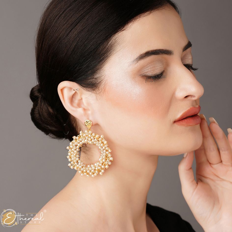 Women's Jewellery - Buy Golden Faux Pearl Drop Earrings Online in India