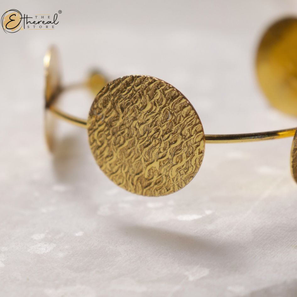 gold textured disc hoop earrings