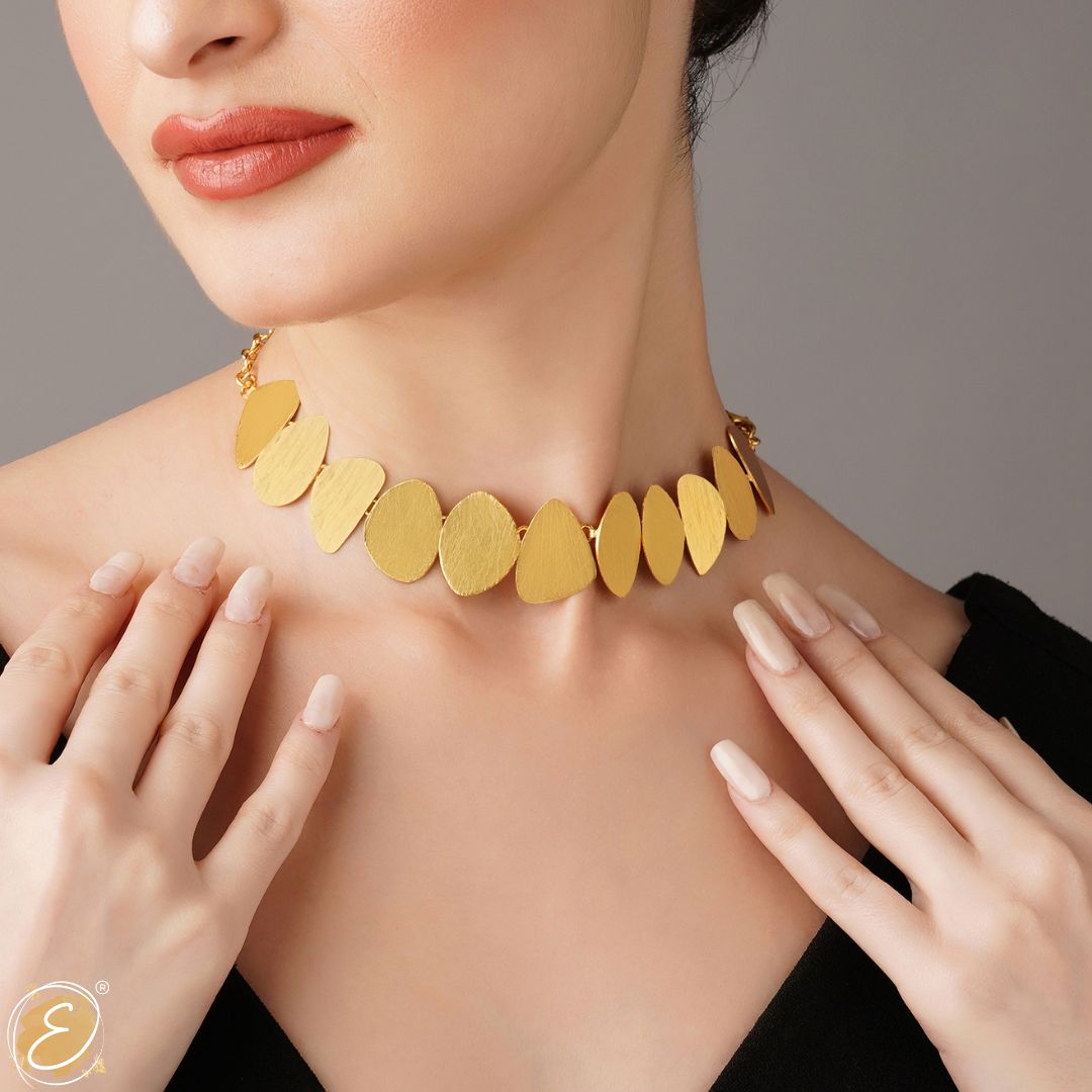 gold choker necklace inspired by stone age