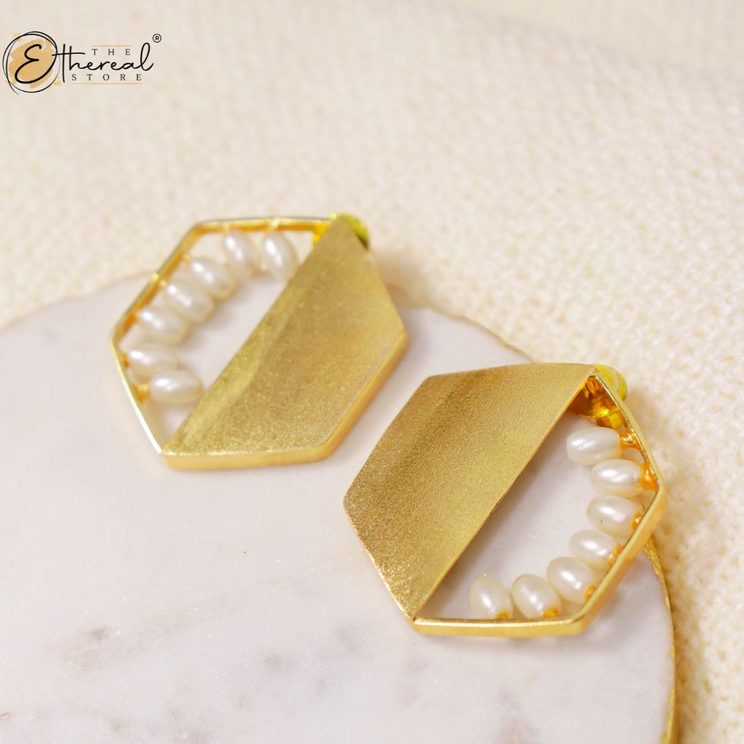 pearl hexagon earrings