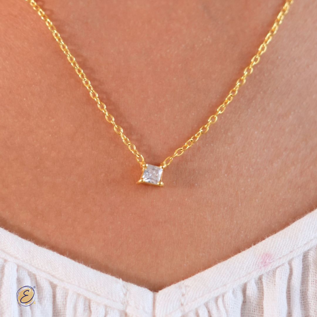 Solitaire Square Dainty Necklace - Elegant Minimalism for Subtle Sophistication