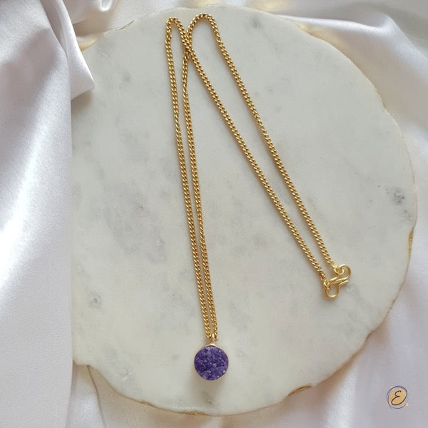 long purple stone gold necklace