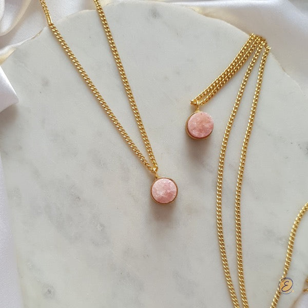 pink stone gold necklace