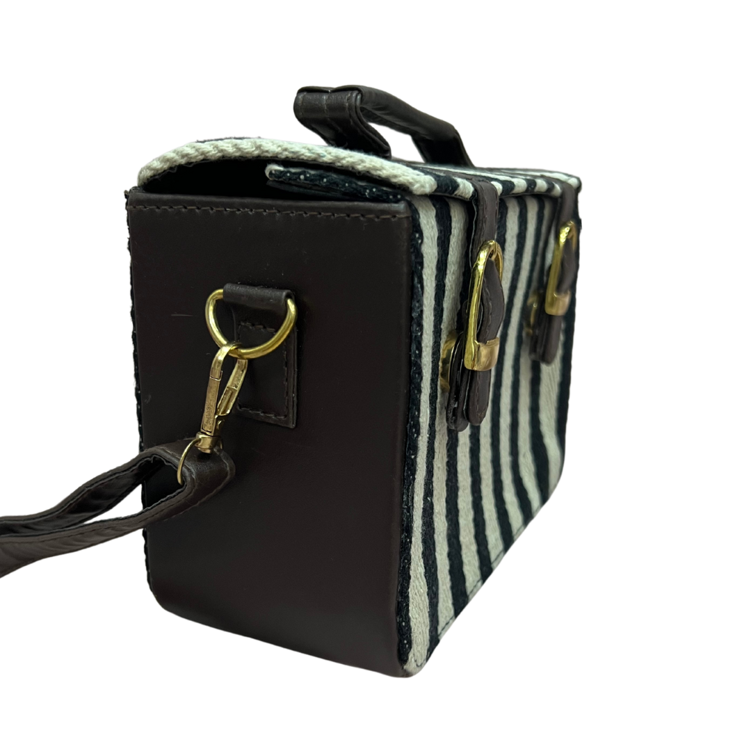 Black and White Pinstripe Jacquard Box Bag