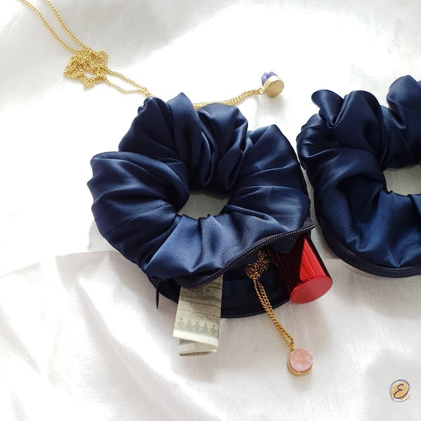 navy blue zipper scrunchie