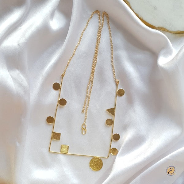 gold geometric necklace long