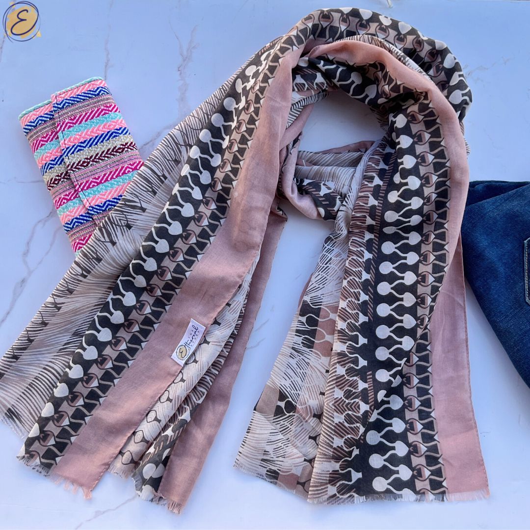 pink stole scarf geometric design