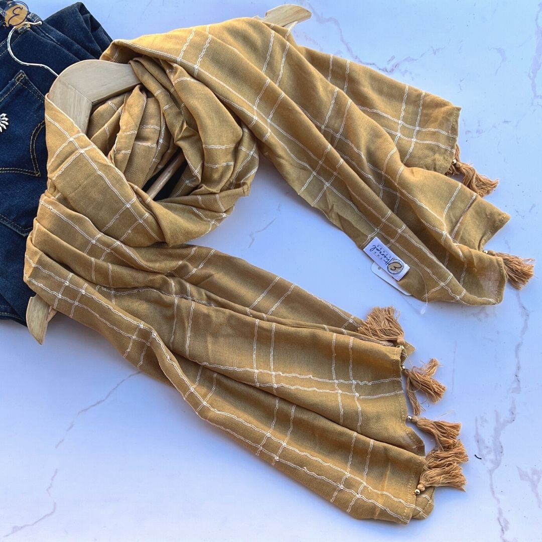beige scarf with checks