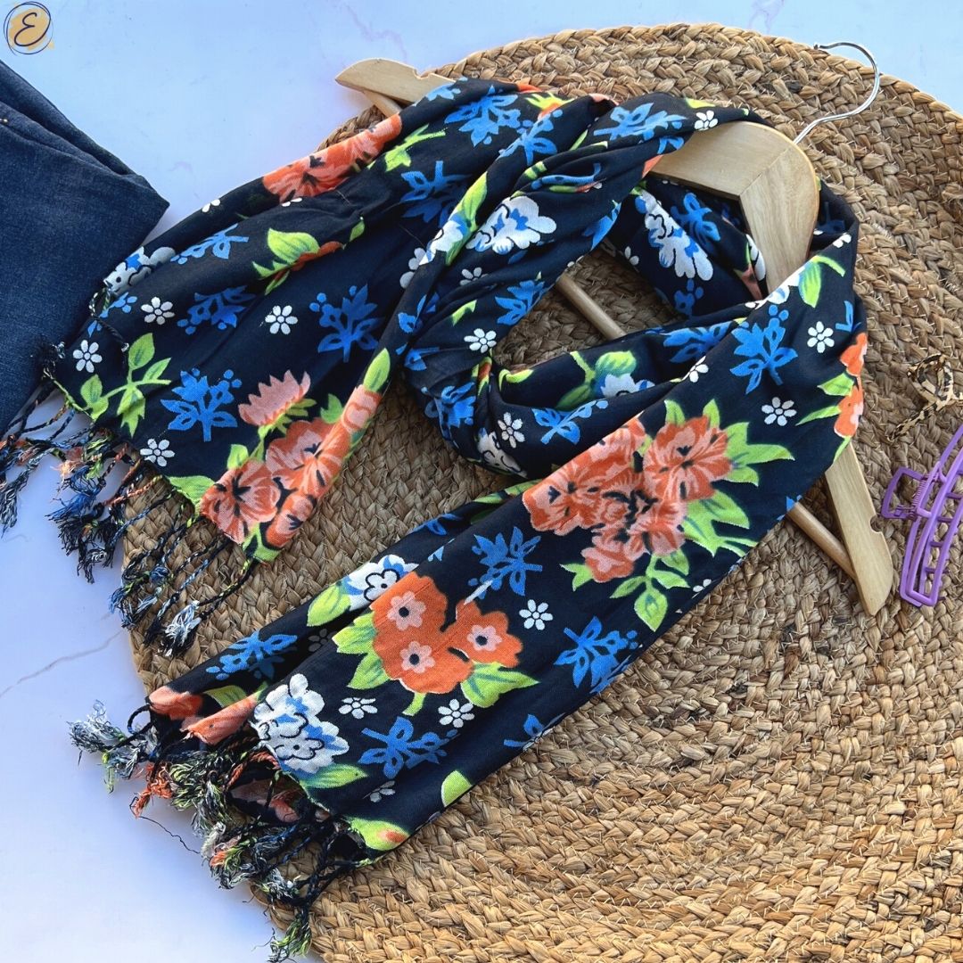 blue scarf with flowers
