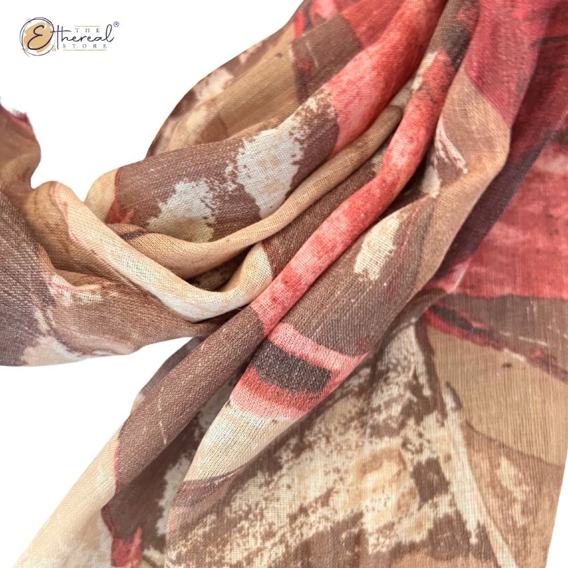 Red and Beige Triangle Printed Cotton Stole