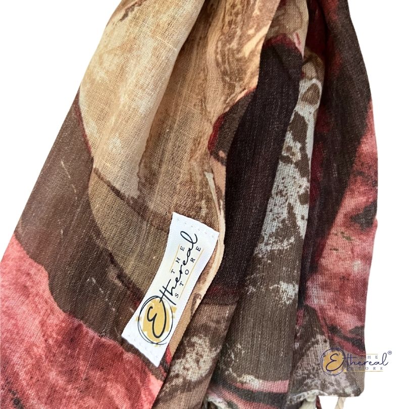 Red and Beige Triangle Printed Cotton Stole